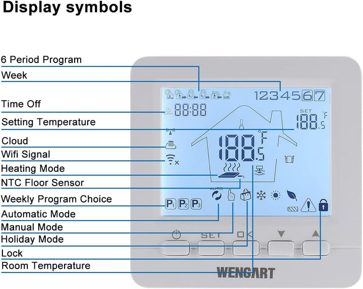 Wengart Gas-Kamin-Thermostat WG02B05BW, batteriebetrieben, Digitale LCD-Anzeige, programmierbar, COM