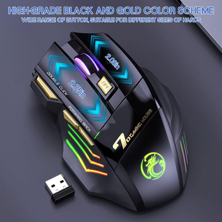 VEGCOO C8 Wireless Gaming Maus, wiederaufladbare Silent Click Gaming Maus mit 2.4G USB-Empfänger, 3