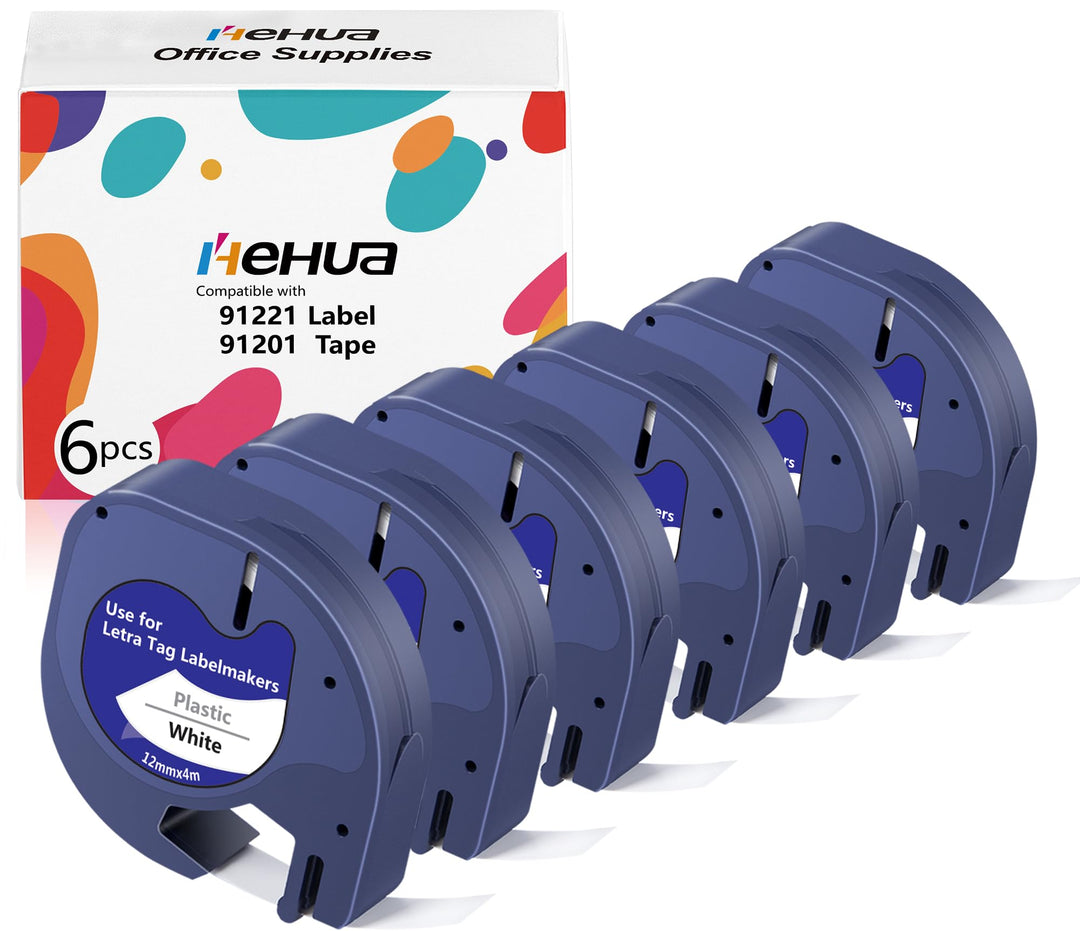 6 X Hehua Letra tag Band Kompatible für Dymo Letratag Etikettenband Kunststoff 12mm x 4m für Letrata