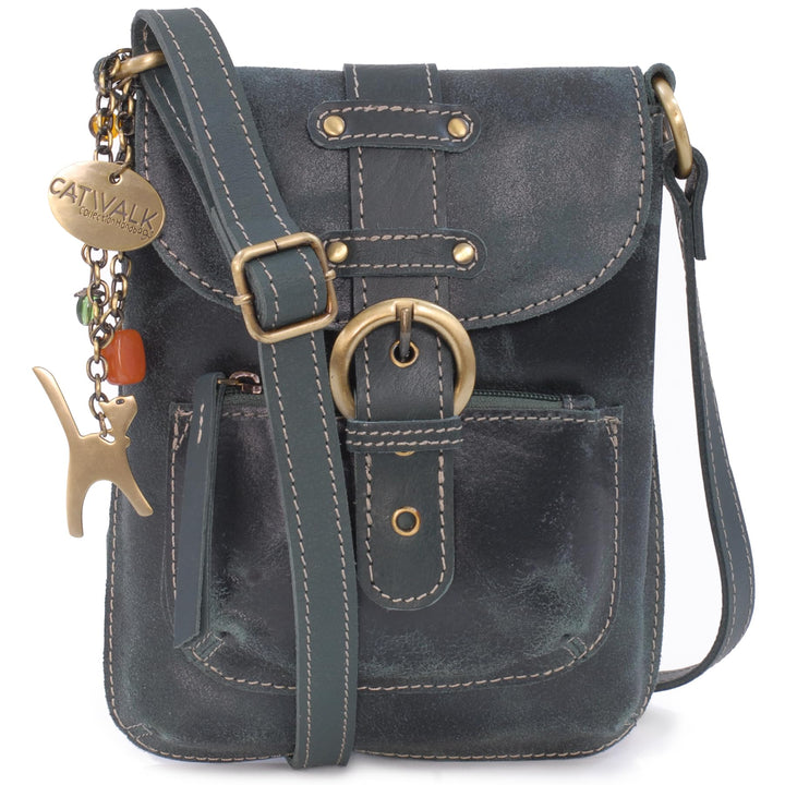 Catwalk Collection Handbags - Vintage Grobem Leder - Klein Umhängetasche Messenger/Schultertasche -