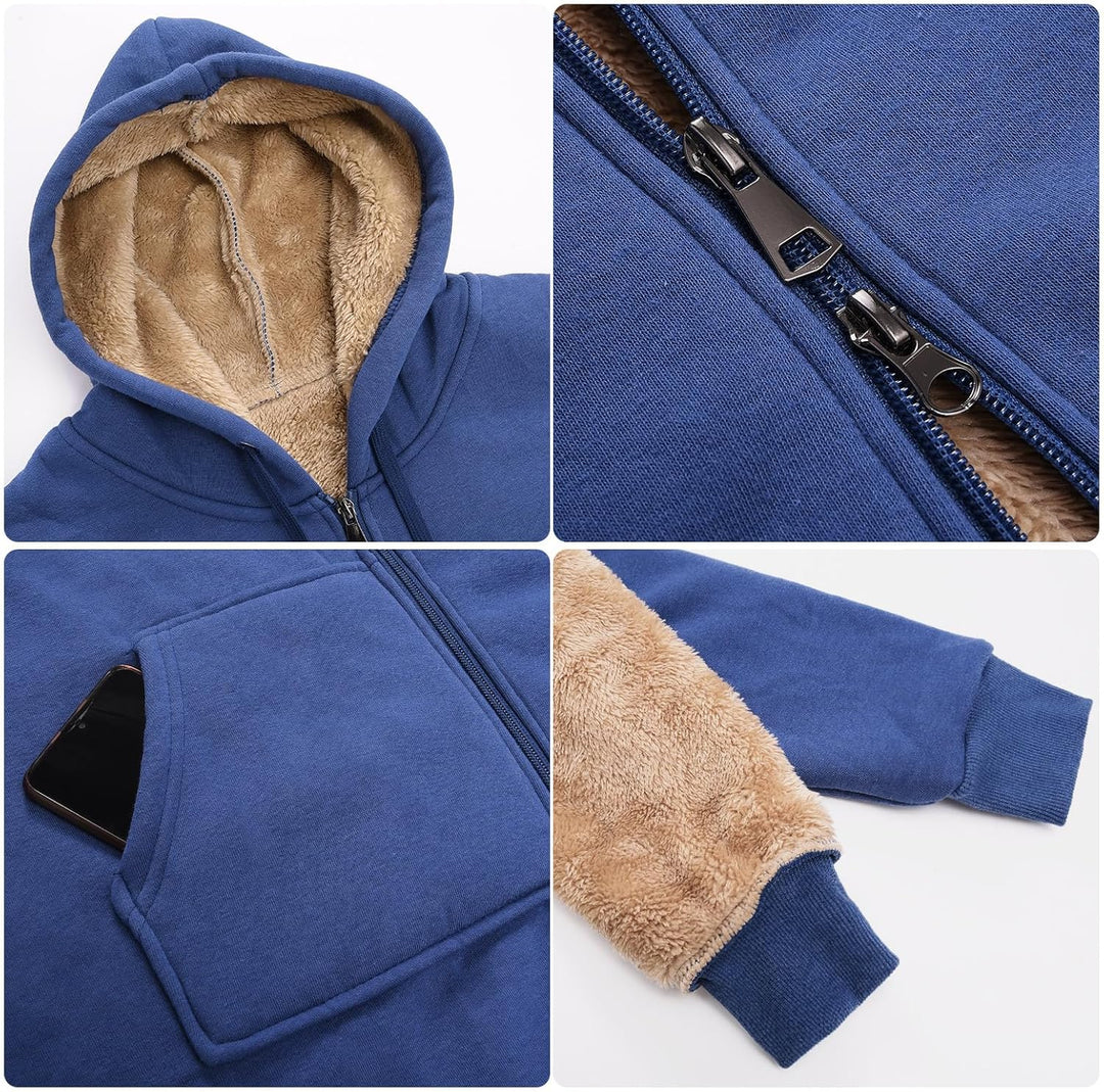 Fleecejacke Damen Lang Gefütterte Sweatjacke Dicke Strickjacke Warme Hoodie Jacke mit Reissverschlus