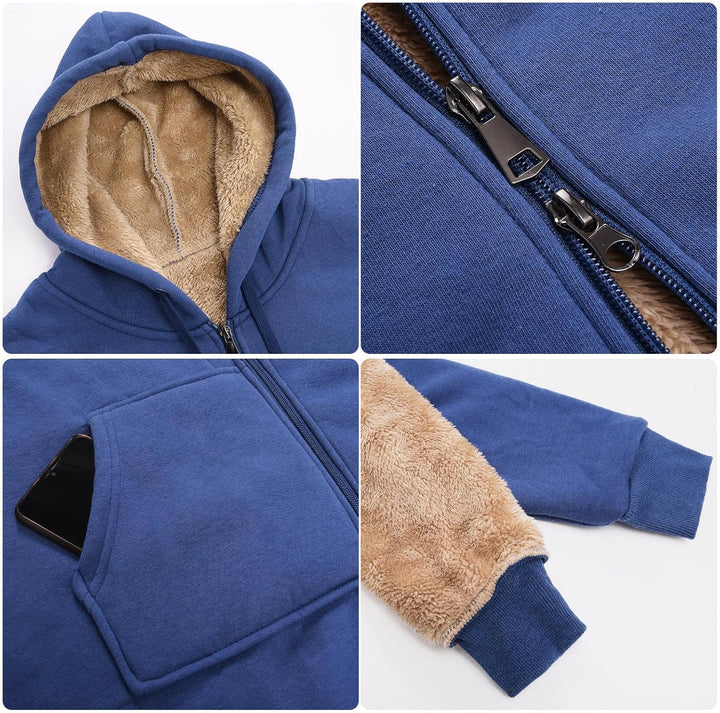Fleecejacke Damen Lang Gefütterte Sweatjacke Dicke Strickjacke Warme Hoodie Jacke mit Reissverschlus