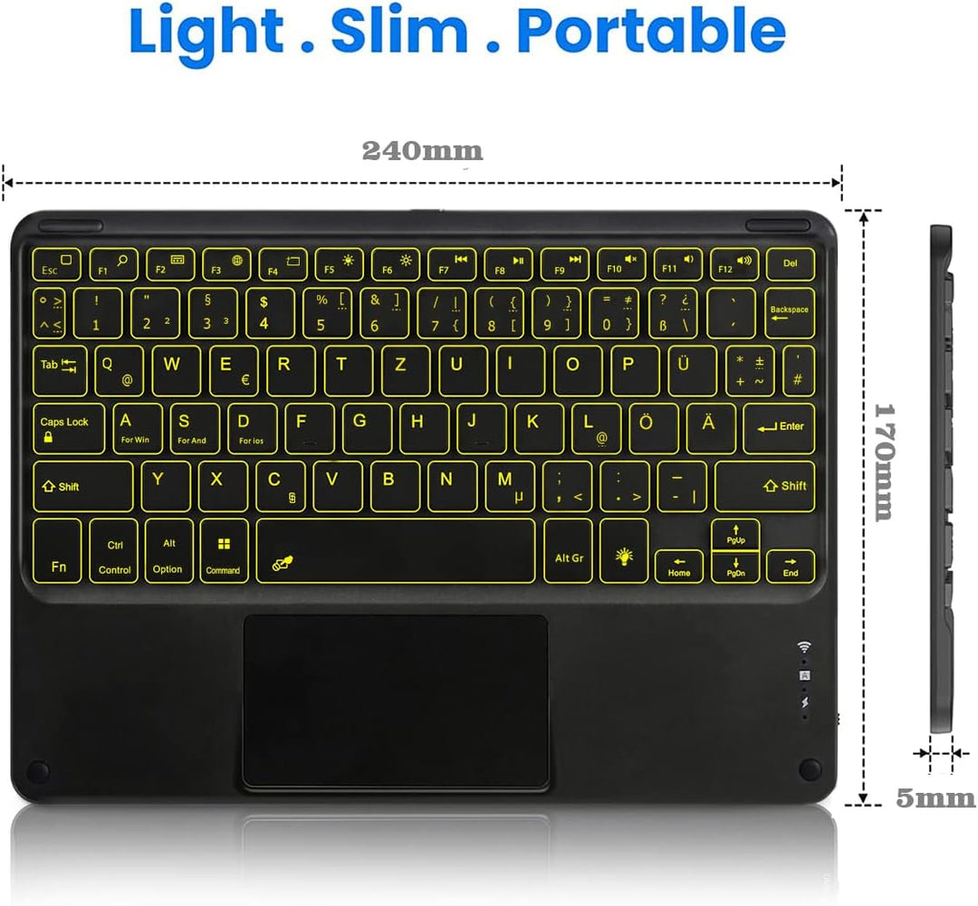 Tastatur Bluetooth Tablet mit Touchpad Beleuchtete wiederaufladbare QWERTZ Tastatur Kabellose Tastat