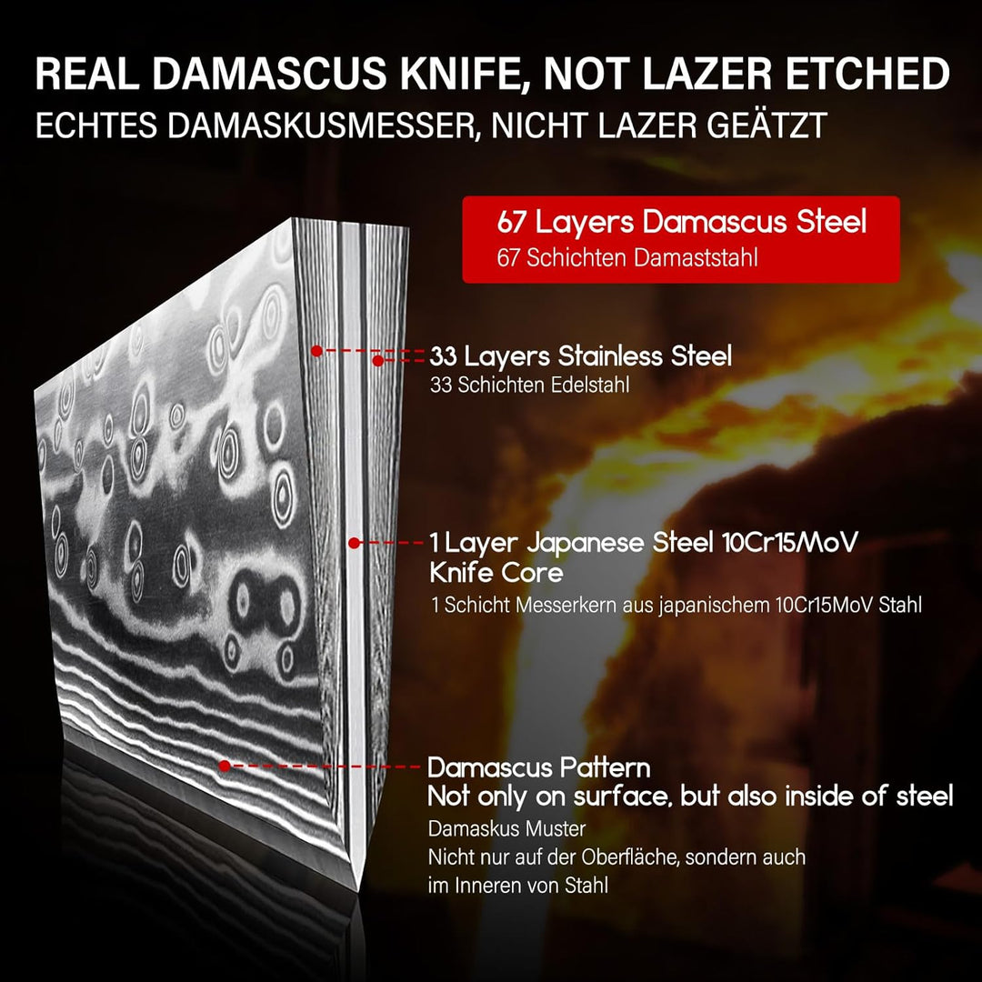 SHAN ZU Damast Filetiermesser 18 cm Küchenmesser, Ausbeinmesser aus 67 Lagen Japanischem Damaststahl