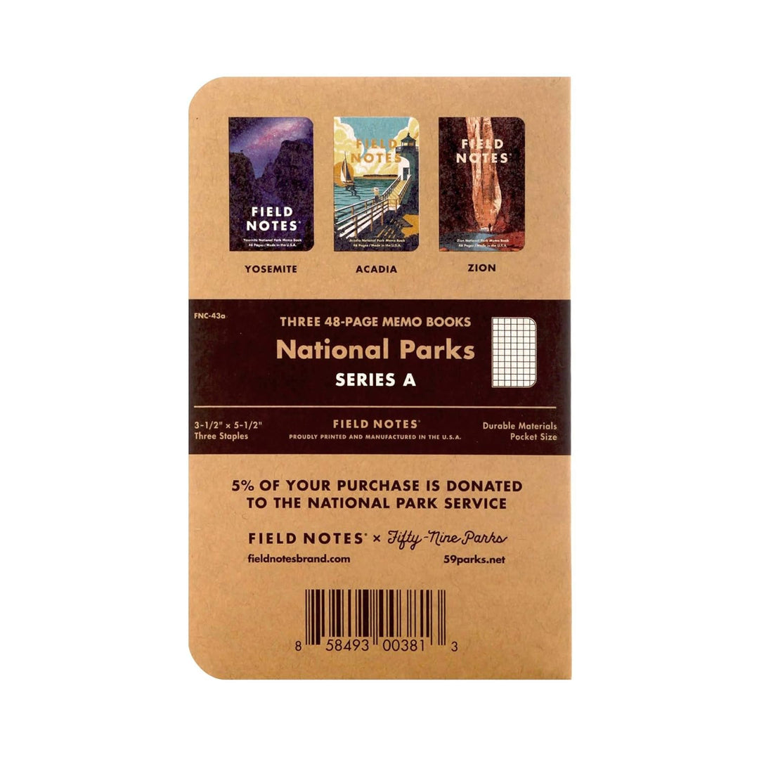 Field Notes: National Parks Serie (Serie A - Yosemite, Acadia, Zion) - Graph Paper Memo Book 3er Pac