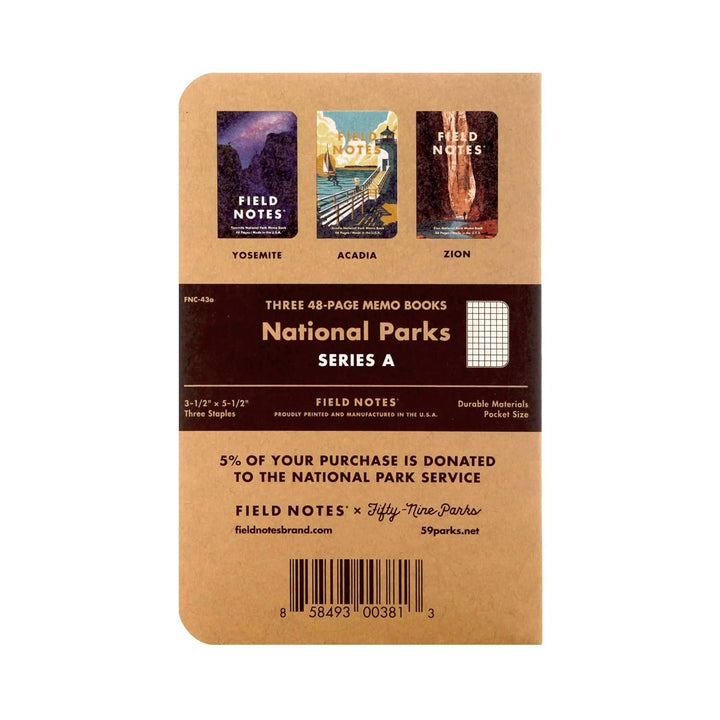 Field Notes: National Parks Serie (Serie A - Yosemite, Acadia, Zion) - Graph Paper Memo Book 3er Pac