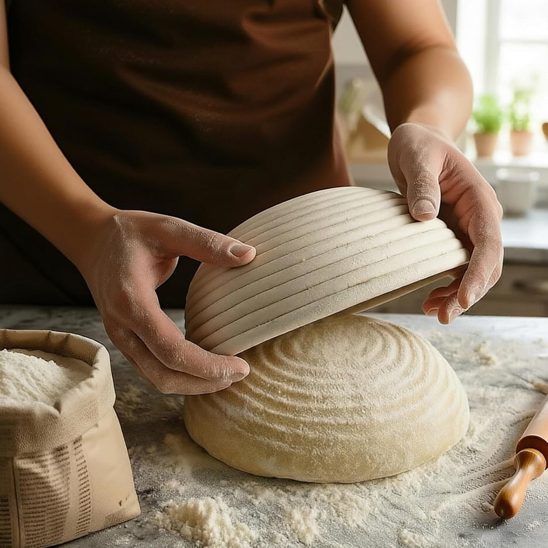 Gärkörbchen, 2 Stück Gärkorb für Sauerteigbrot, Brotkorb Mit Leineneinsatz | Waschbarem, Rund 23 cm,