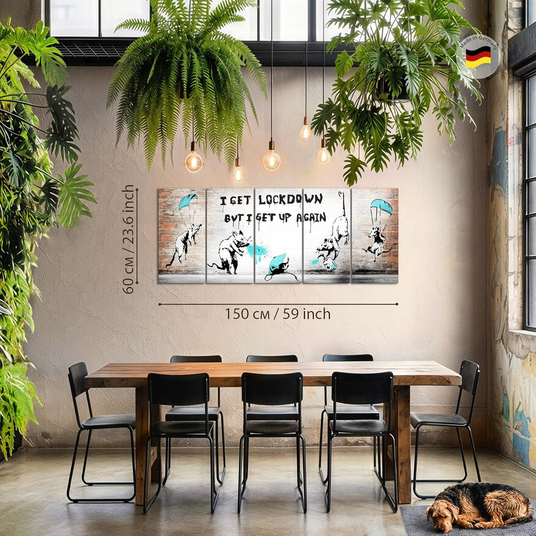 Runa Art Bild Banksy Masken Lockdown Wandbilder auf Vlies Leinwand 5 Teilig Wanddekoration Loft Wohn