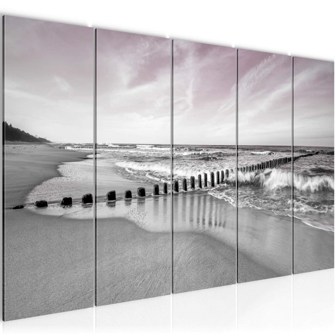 Runa Art Wandbild XXL Strand Meer Schlafzimmer Wohnzimmer 200 x 80 cm Grau Rosa 5 Teilig - Made in G