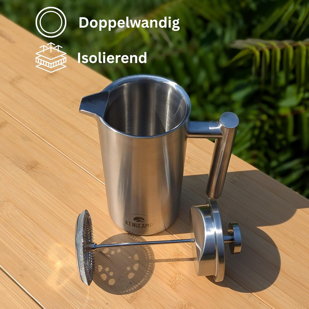 French Press 800ml – Isolierende Edelstahl Kaffeepresse (Silber), Doppelwandig & Langlebig, Thermo K