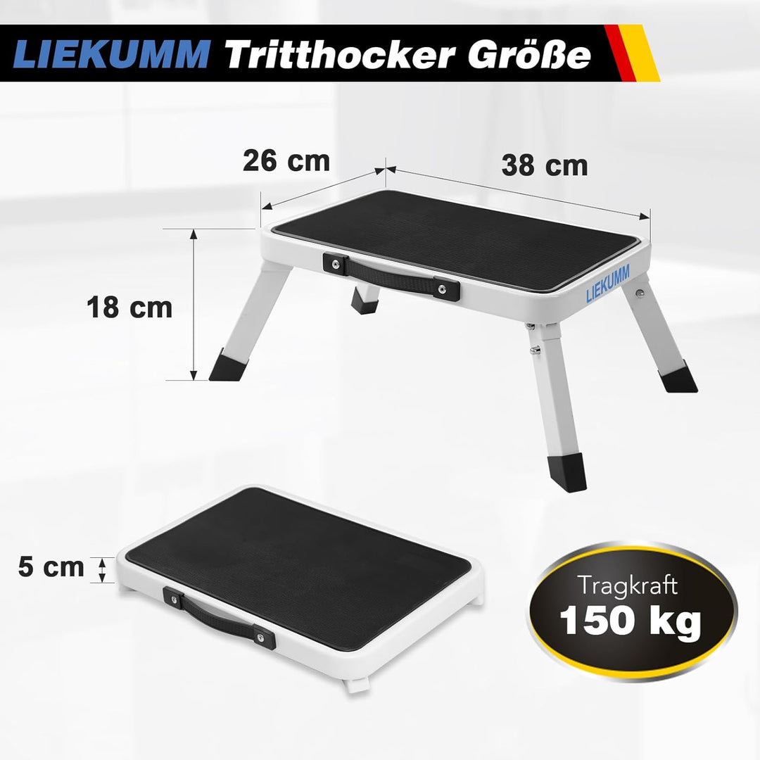 LIEKUMM Klapptritt Trittleiter, bis zu 150 kg, Klapptritt, Tritthocker für Camping, Autowäsche, Küch