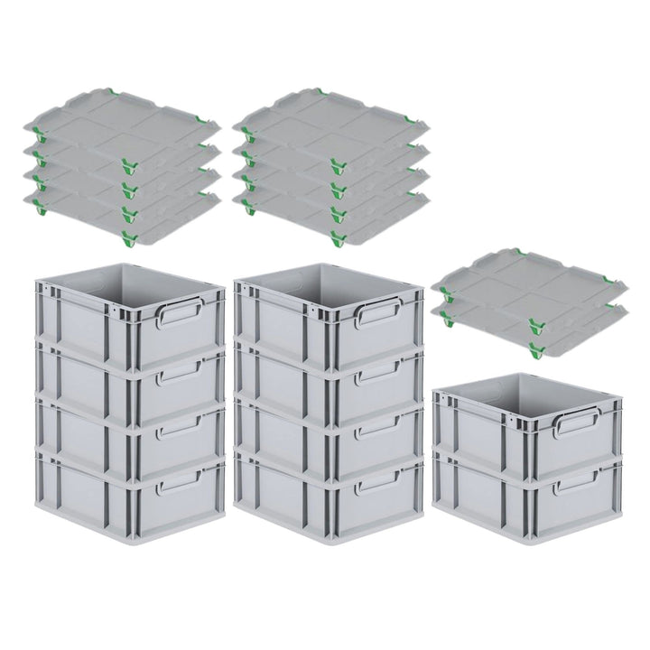 PROREGAL SuperSparSet 10x Eurobox NextGen Economy mit Auflagedeckel und 4x Schiebeschnappverschlüsse