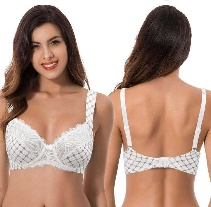 Curve Muse Übergrösse Ungefüttert Bügel Spitzen-BH mit gepolsterten Schultergurten-2er Pack 75C Crem