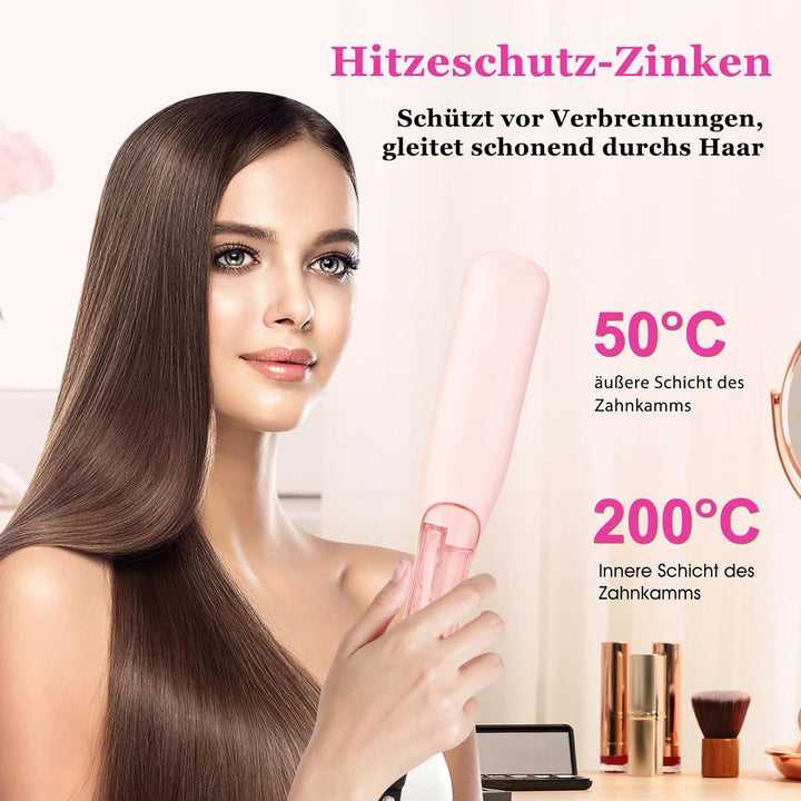 Dampf-Haarglätter Bürste 3-Temp Stufen | Glättungsbürste PTC 30s Aufheizen | Glättbürste Heissschutz