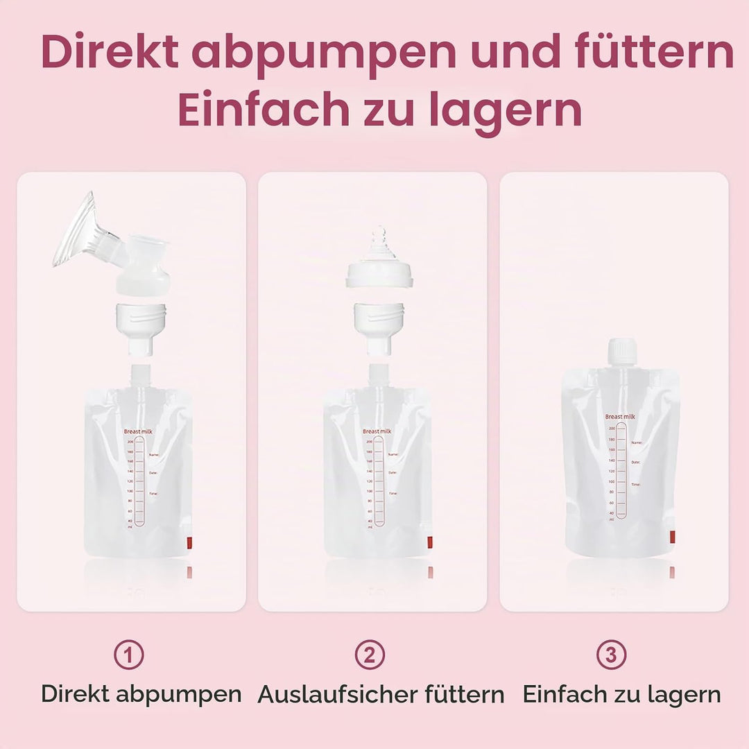 Elektrische Doppelmilchpumpe,4 Modi und 9 Stufen,Flansche in 2 Grössen,Mechanische Tasten, mit Milch