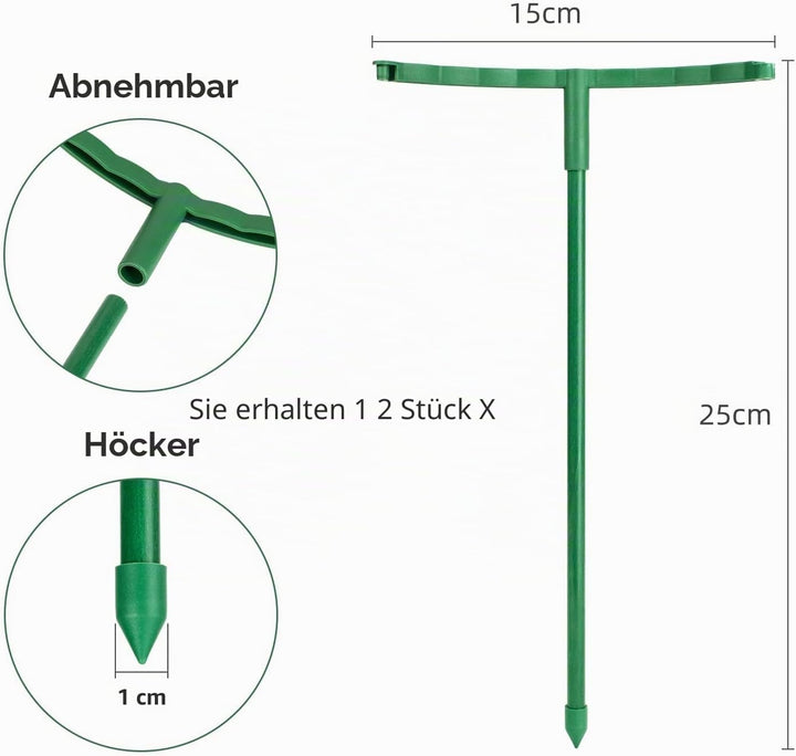 12 x Pflanzenstütze, halbrund, Pflanzenstützring, Gartenblumenstütze, Pflanzenstützpfähle für Tomate