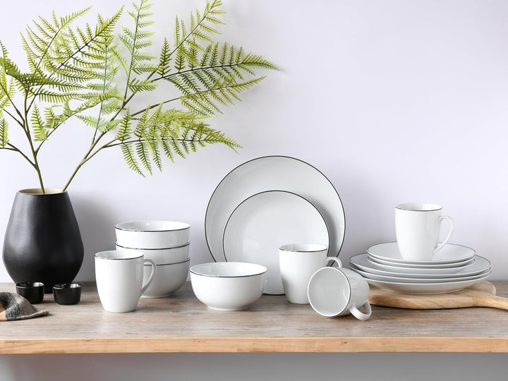 CreaTable, 16798, Serie Luna Black Line, Geschirrset, Kombiservice 16 teilig, Kombiservice 16 teilig