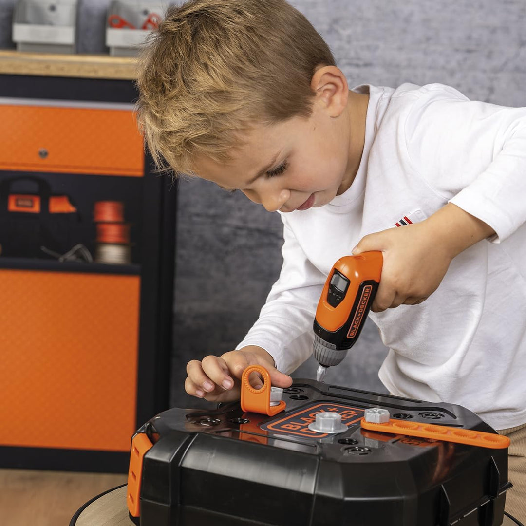 Smoby – Black+Decker Werkzeugkoffer für Kinder - 36 Zubehörteile: Werkzeuge, Akkuschrauber mit mecha