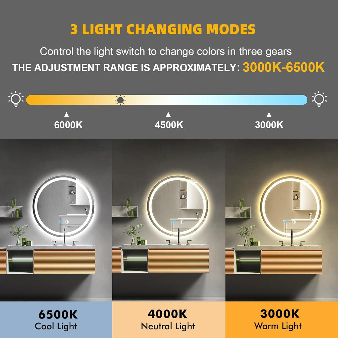 Badspiegel mit Beleuchtung, 60cm Wandspiegel Badezimmerspiegel, LED Spiegel mit Licht | Touch-Schalt