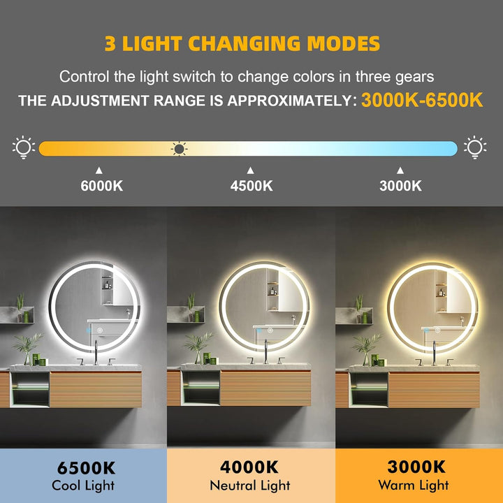Badspiegel mit Beleuchtung, 60cm Wandspiegel Badezimmerspiegel, LED Spiegel mit Licht | Touch-Schalt