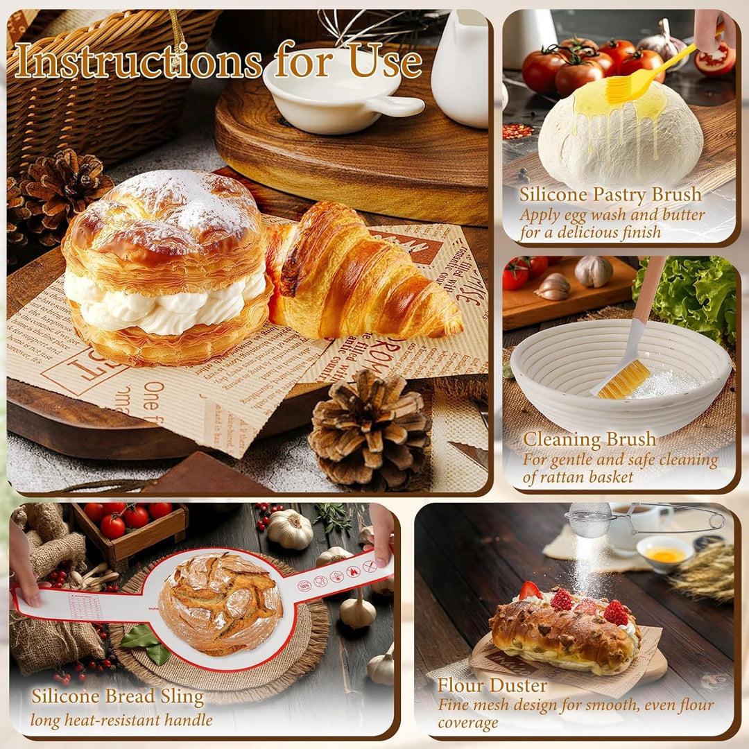 Sauerteig Starter Set, Gärkorb Brot Set, Komplettset Brot Backen Zubehör, Geschenk für Anfänger und