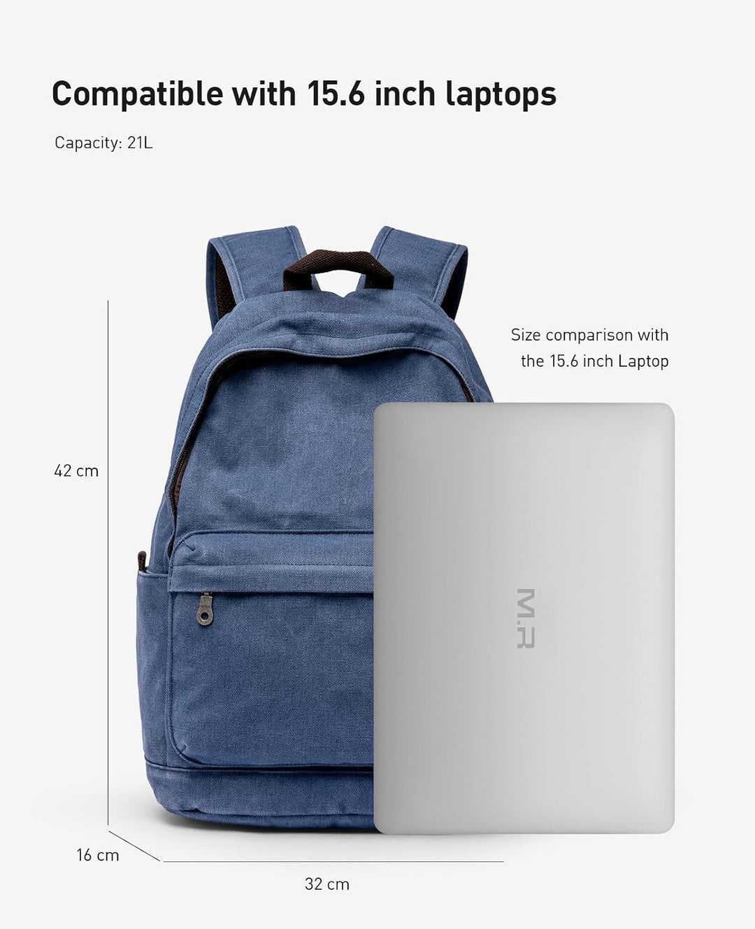 Muzee Canvas Rucksack, Leichter Anti-Diebstahl-Reise-Rucksack mit USB-Ladeanschluss für Herren Damen