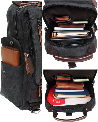 Canvas Brustbeutel, Casual Umhängetasche Herren Daypack Handtasche Sling Backpack für Schule, Outdoo