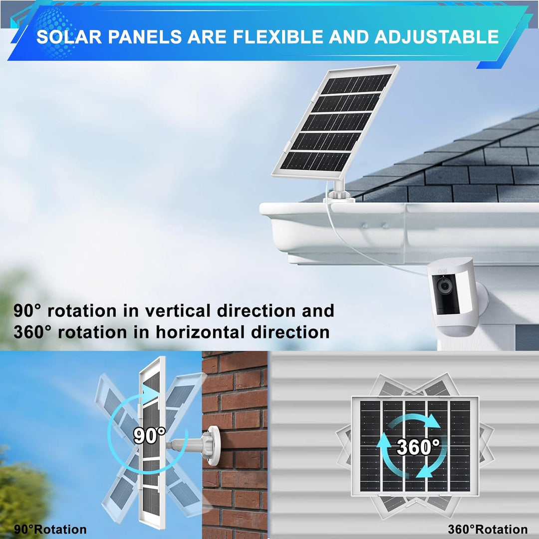 Solarpanel für Ring Kameras – 5V7W Solarmodul mit 4m Kabel, Kompatibel mit Ring Stick Up Cam Pro/Spo