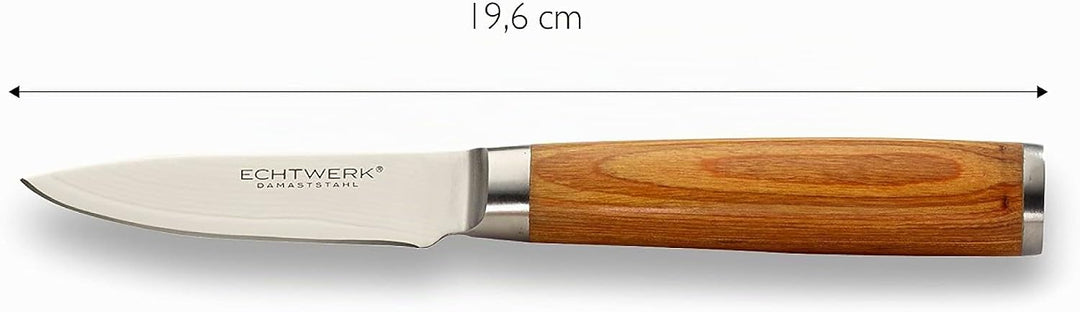 Echtwerk Damastmesser Set 5 teilig, Küchenmesser, Damaszener, Messer mit Holzgriff, Braun/Silber 36