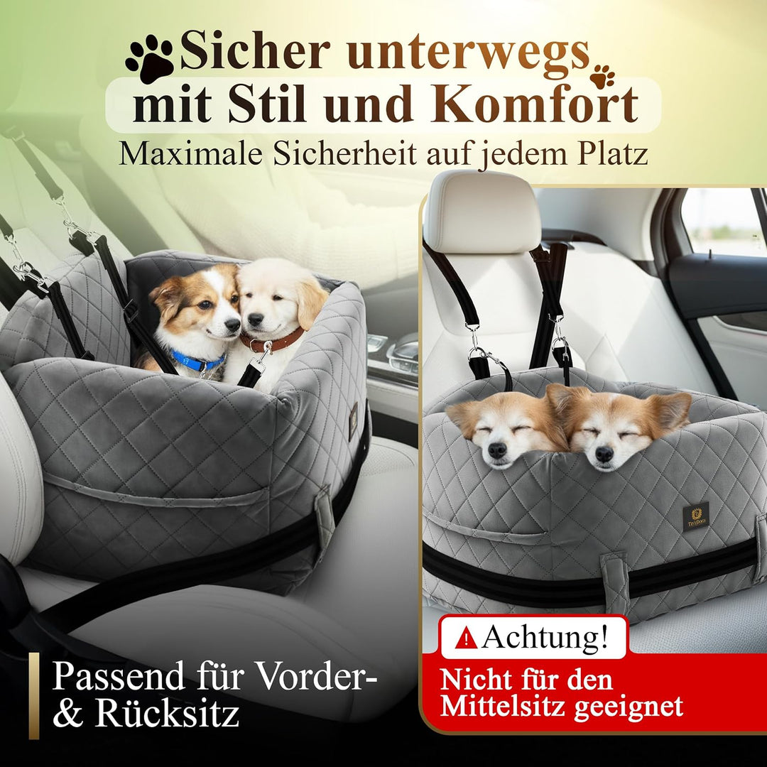 Hunde Autositz für kleine bis mittlere Hunde, Premium Hundesitz Auto waschbar mit Sicherheitsleine,