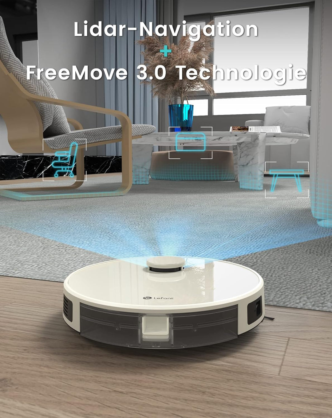 LEFANT Staubsauger Roboter, No-Go-Zonen, Saug und Wischroboter 5500 Pa Mehrstufiges Mapping, Laser N
