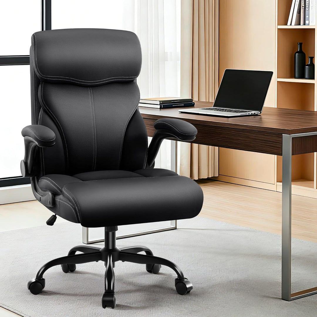 Chefsessel aus PU-Kunstleder, Bürostuhl Ergonomisch mit Verstellbaren Armlehnen und Hoher Rückenlehn