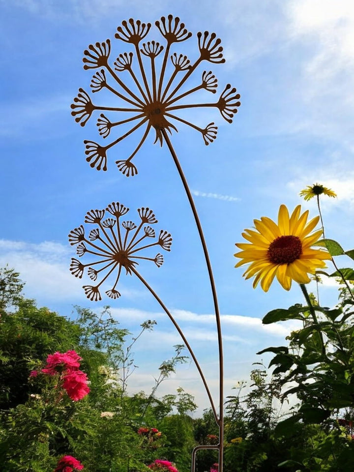 Gartenstecker Pusteblume aus Edelrost, Gartendekoration für Beete, Terrasse und Balkon, Metall-Steck