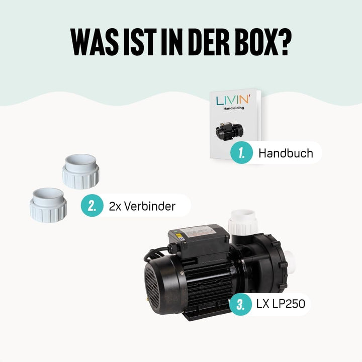 LIVIN' LX LP250 Jet poolpumpen - Whirlpool Filterpumpe 1,85 kW / 2,5 HP & 600 L/Min Poolpumpe über d