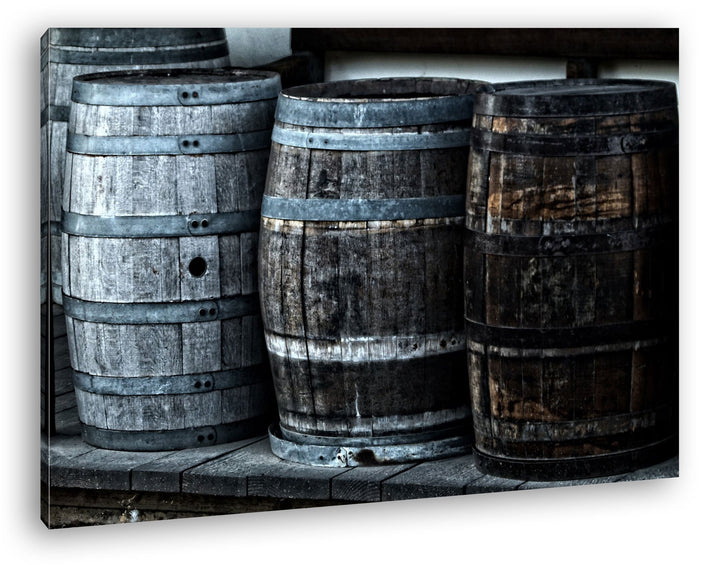 deyoli alte Holzfässer mit Wein im Format: 80x60 als Leinwandbild, Motiv fertig gerahmt auf Echtholz