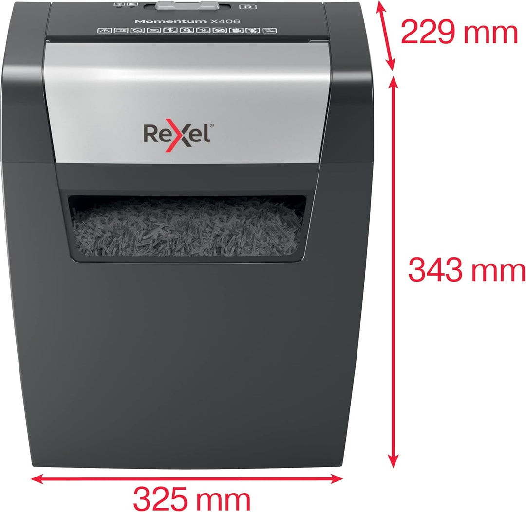 Rexel Aktenvernichter Momentum X406, Partikelschnitt, 7-6 Blatt A4 (70-80 g/m²) Kapazität, Sicherhei