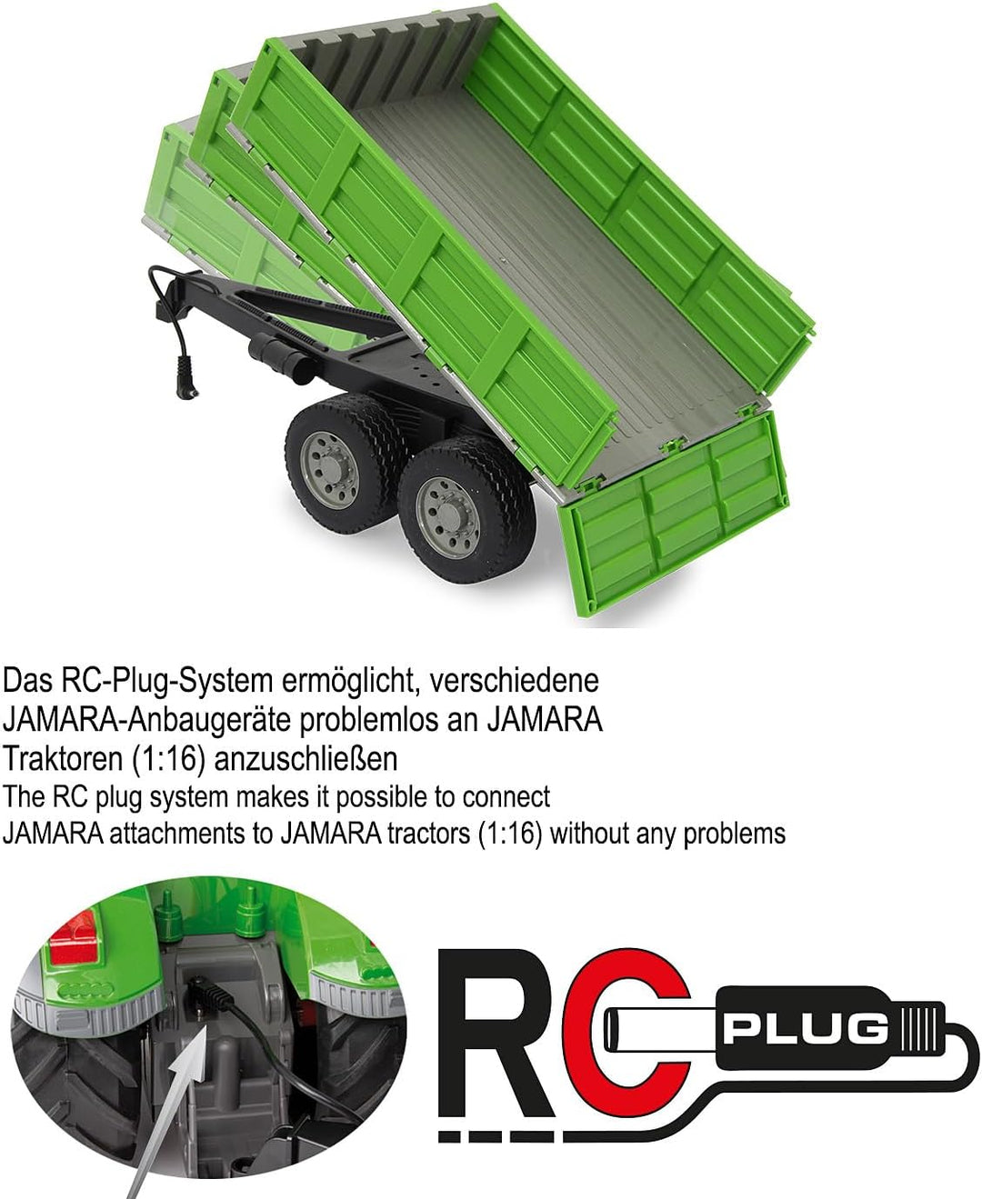 JAMARA 412412 - Kipper für Fendt 1050 - Ferngesteuerte Kippmulde hoch/Runter, Anhängerkupplung vorne