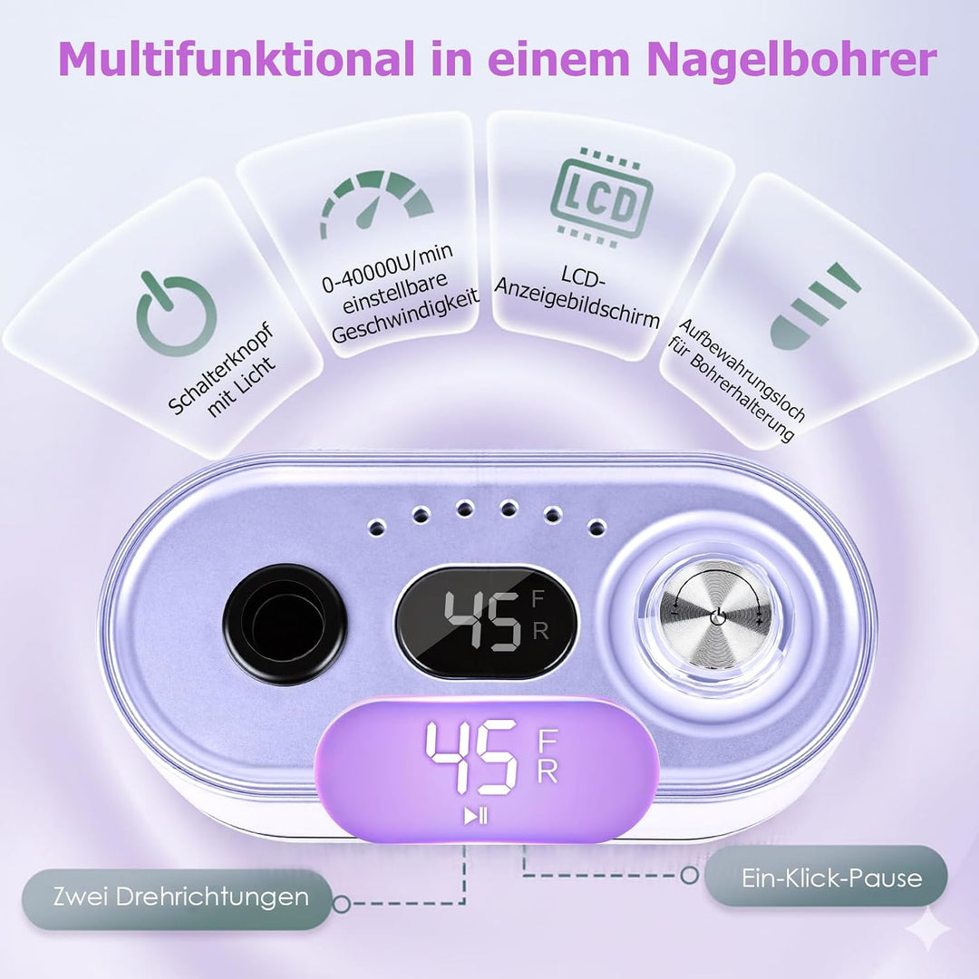 Nagelfräser Elektrisch für Gelnägel 45000 U/Min Maniküre Pediküre Set Elektrische Nagelfräser Profes