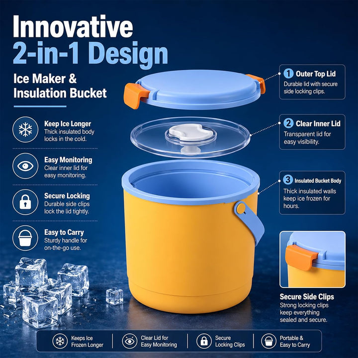 2.6L Eiswürfelbehälter Mit Deckel,Isbehälter,Ice Cubetray,24 Stunden Warm Orange, Orange