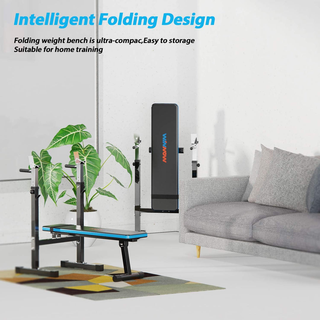 WINNOW Verstellbare Hantelbank mit Dip-Station Klappbare Schwerlast Gewichtheben Bank Heimtraining F