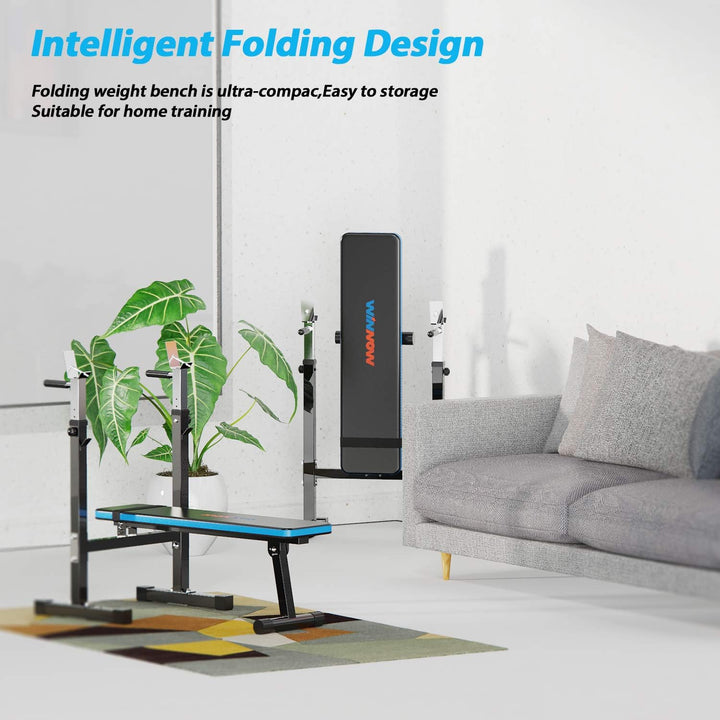 WINNOW Verstellbare Hantelbank mit Dip-Station Klappbare Schwerlast Gewichtheben Bank Heimtraining F