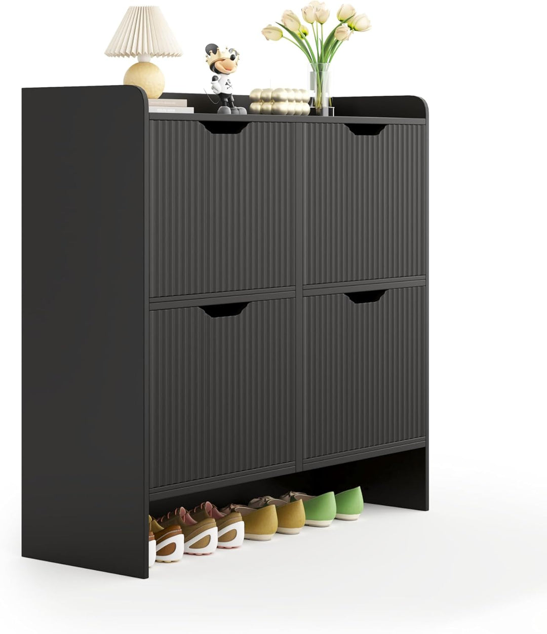 Garvis Schuhschrank mit 4 Klappen Schuhkipper Schubladen, Doppelfach, offenem oberen Fach und grosse