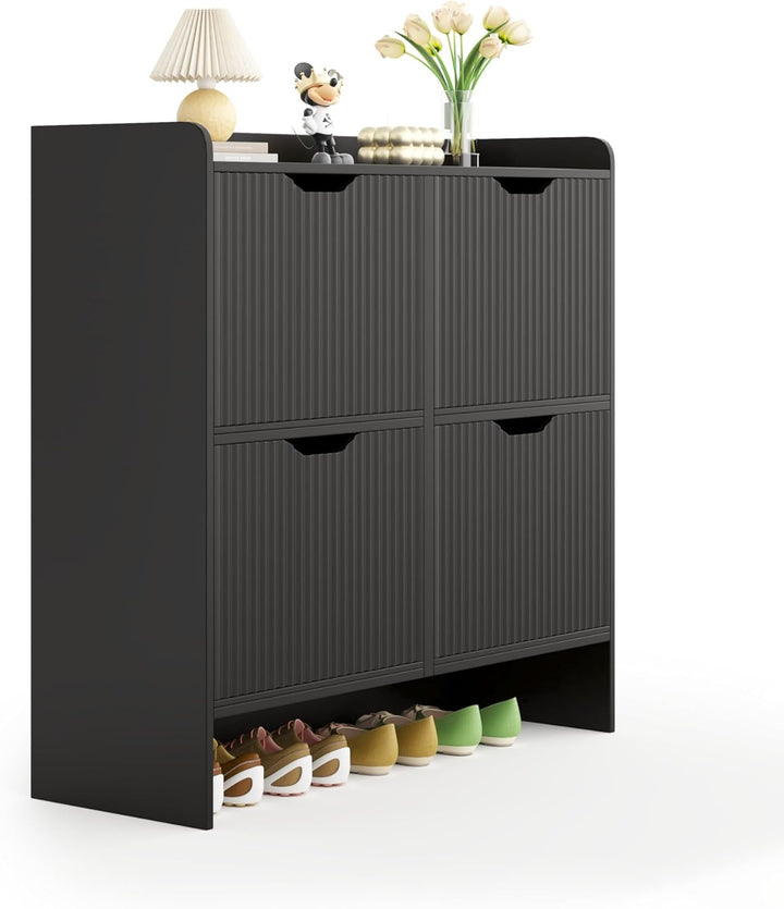 Garvis Schuhschrank mit 4 Klappen Schuhkipper Schubladen, Doppelfach, offenem oberen Fach und grosse