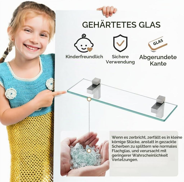 KES Duschablage Glas Badezimmer Wandregal 8mm Hartglas Glasregal Glasablage Bad Ablage Dusche Duschr