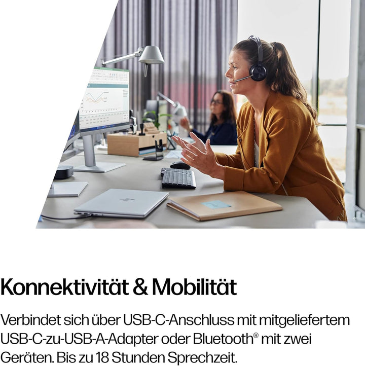 POLY Voyager Focus 2 USB-C Headset für Microsoft Teams, mit USB-C/A Adapter und Ladestation – Blueto