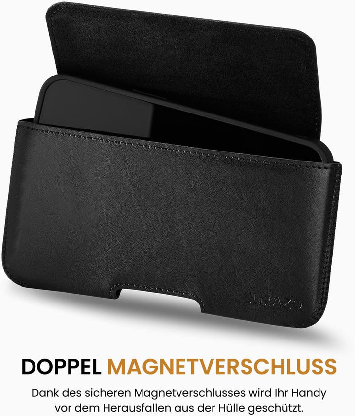 SURAZO Premium 100% Echtleder Gürteltasche für Apple iPhone 15 Pro Max Hülle Leder – Horizontale Hol