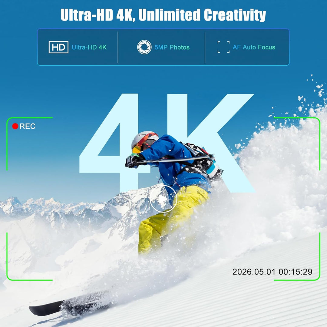 FIREBULL 4K Action Cam, Actionkamera Vlog Kamera, Kompakte Handkamera mit 180° Flip Objektiv, AF Aut