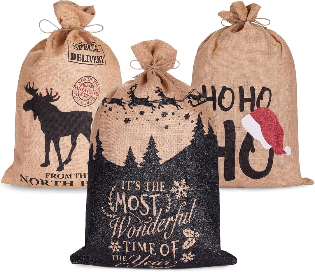 BRUBAKER 3er Set Weihnachtssack - 80 cm Geschenksack mit weihnachtlichen Motiven - Nikolausbeutel zu