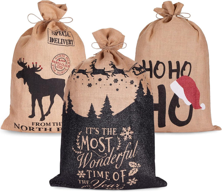 BRUBAKER 3er Set Weihnachtssack - 80 cm Geschenksack mit weihnachtlichen Motiven - Nikolausbeutel zu