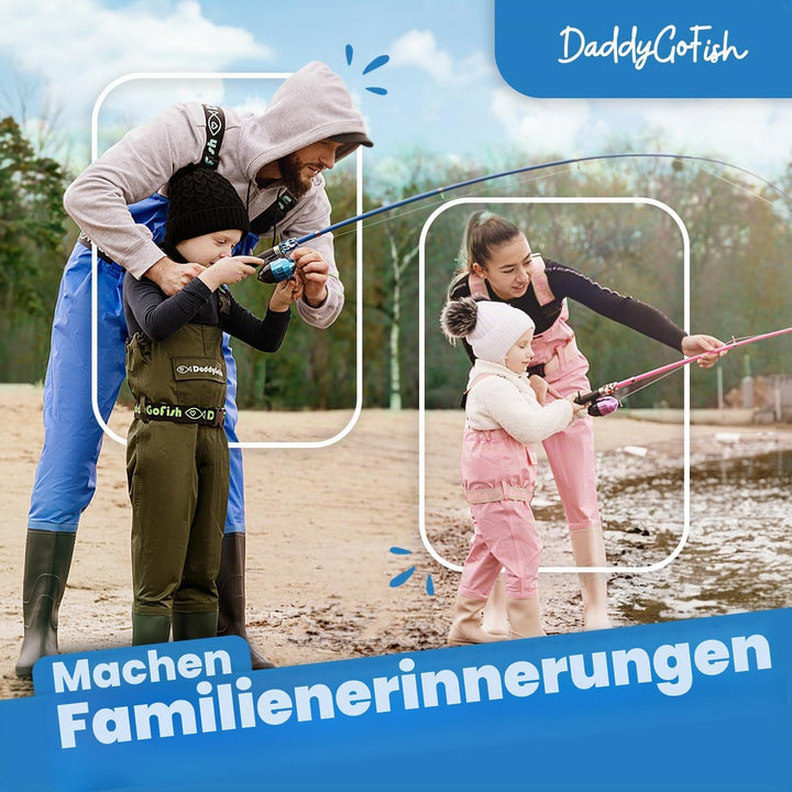 DaddyGoFish Kinder Angelset - Teleskoprute &amp; Rolle Combo mit Klappstuhl, Rutenhalter, Tackle Box, Kö